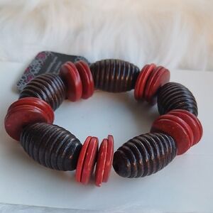 Paparazzi Red and Brown Beaded Stretch Bracelet Wood